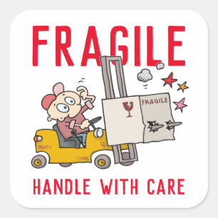 Fragile handgreep met een grappige Cartoon voor he Vierkante Sticker