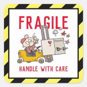 Fragile handgreep met een grappige Cartoon voor he Vierkante Sticker