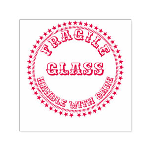 Fragile handgreep met GLASS-waarschuwing rond rood Zelfinktende Stempel
