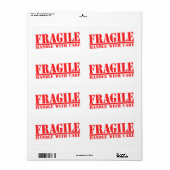 Fragile handgreep met rode tekst voor verzendlabel (Full Sheet)