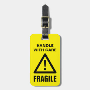 Fragile handgreep met waarschuwingsgele waarschuwi bagagelabel