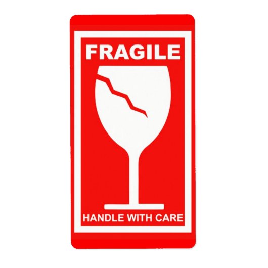 Fragile handgreep met zorg etiket (Voorkant)