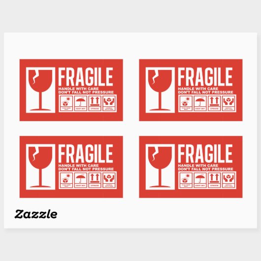 Fragile handgreep met zorg rechthoekige sticker (Vel)