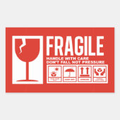 Fragile handgreep met zorg rechthoekige sticker (Voorkant)