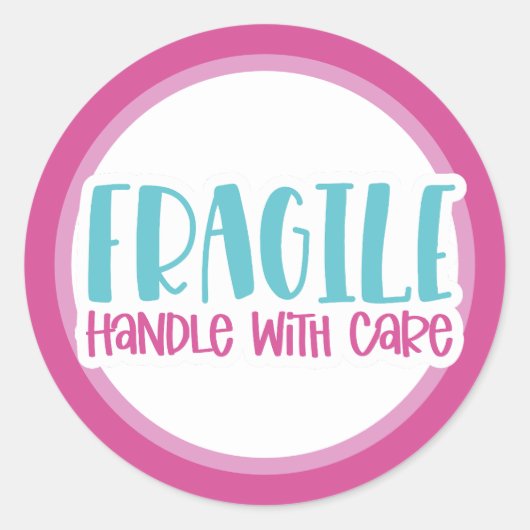 Fragile handgreep met zorg ronde sticker (Voorkant)