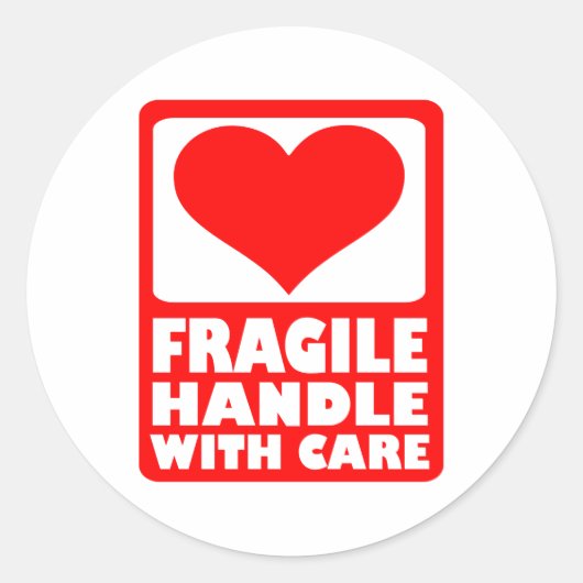 Fragile handgreep met zorg ronde sticker (Voorkant)