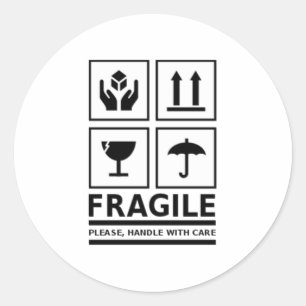 Fragile handgreep met zorg ronde sticker