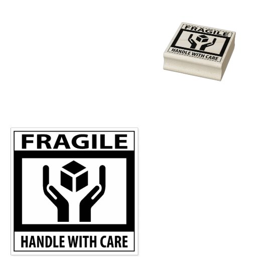 Fragile handgreep met zorg, verpakking rubberstempel (Gestempeld)