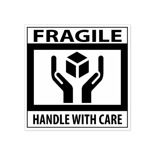 Fragile handgreep met zorg, verpakking rubberstempel (Afrduk)