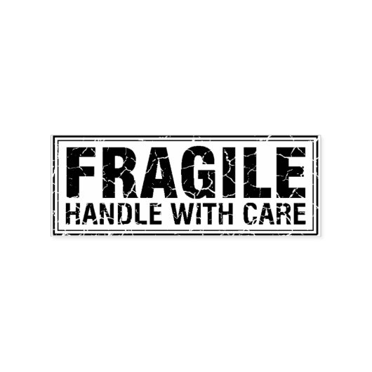 Fragile handgreep met zorg, verpakking rubberstempel (Afrduk)