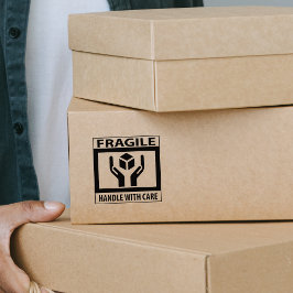 Fragile handgreep met zorg, verpakking rubberstempel
