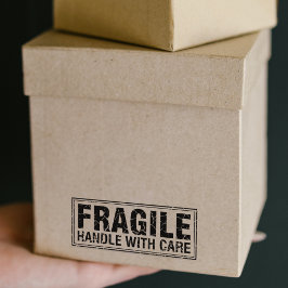 Fragile handgreep met zorg, verpakking rubberstempel