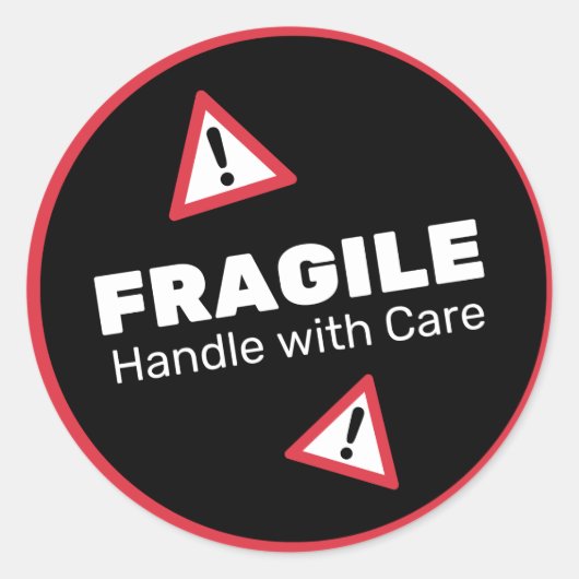 Fragile handgreep met zorgsticker ronde sticker (Voorkant)
