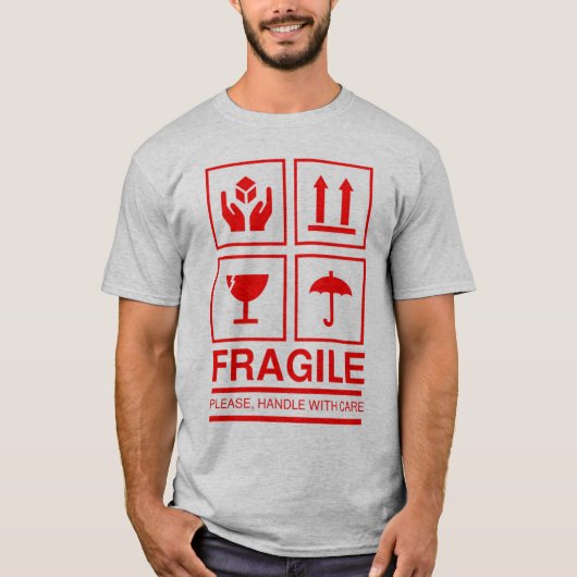 Fragile handgreep met zorgsymbool t-shirt (Voorkant)