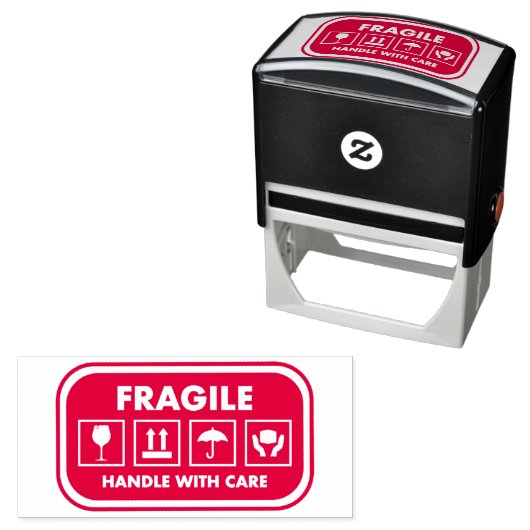 Fragile handgreep met zorgtekens  zelfinktende stempel (In situ)