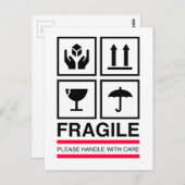 Fragile handvat met ontwerp van grafisch etiket vo briefkaart (Voorkant / Achterkant)