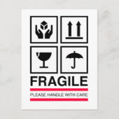 Fragile handvat met ontwerp van grafisch etiket vo briefkaart (Voorkant)