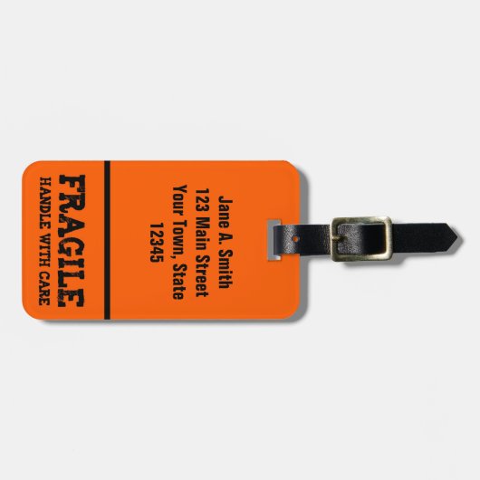 Fragile, handvat met zorg, Oranje Bagagelabel (Voorkant horizontaal)