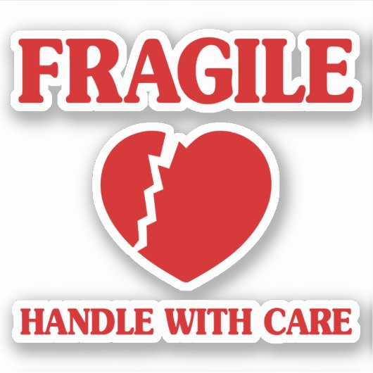 Fragile hartbehandeling met zorg sticker (Voorkant)