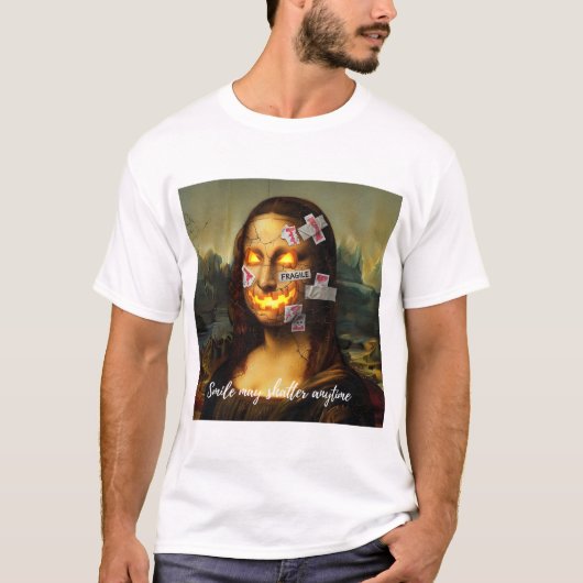 Fragile meme art - Mona Lisa Pumpkin Smile Parodie T-shirt (Voorkant)