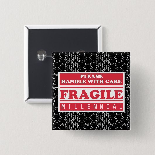 Fragile Millenniumverpakking, handig met handtas Vierkante Button 5,1 Cm (Voorkant /achterkant)