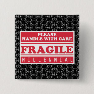 Fragile Millenniumverpakking, handig met handtas Vierkante Button 5,1 Cm