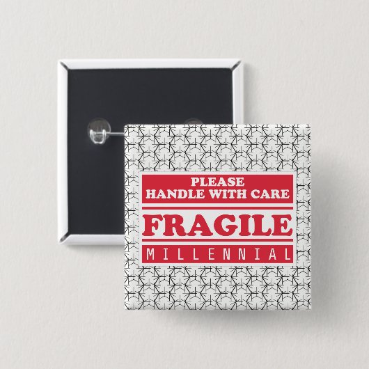 Fragile Millenniumverpakking, handig met handtas Vierkante Button 5,1 Cm (Voorkant /achterkant)