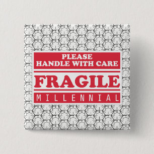 Fragile Millenniumverpakking, handig met handtas Vierkante Button 5,1 Cm