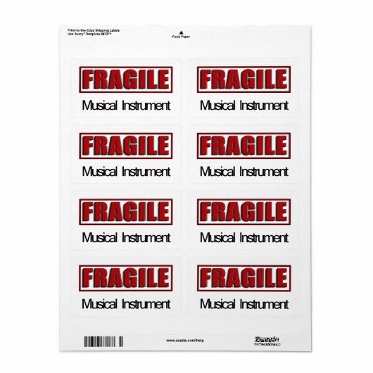Fragile Musical Instrument Labels (Full Sheet)