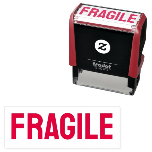 FRAGILE Red Self-Inking Rubber Stamp Zelfinktende Stempel (In situ)