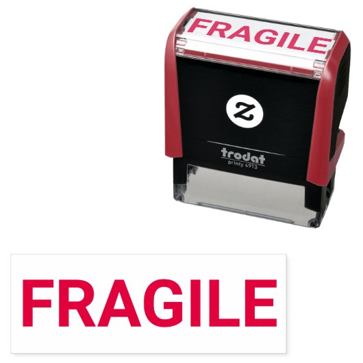 FRAGILE Red Self-Inking Rubber Stamp Zelfinktende Stempel (In situ)