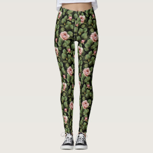 Fragile rozen. Floral patroon op zwart Leggings