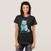 Fragile X Awareness Month Teal Ribbon Cat T-shirt (Voorkant volledig)
