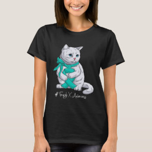 Fragile X-bewustzijnsmaand Teal Lint Kat T-shirt