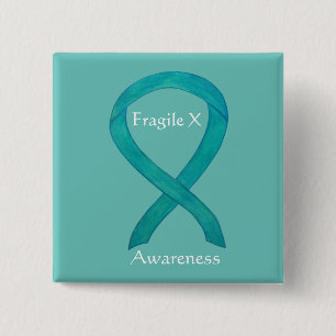 Fragile X Blauwgroen Awareness Custom Ribbon Pin Vierkante Button 5,1 Cm