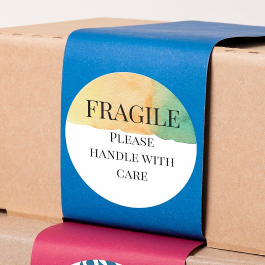 Fragile, zorg dat u voorzichtig omgaat ronde sticker
