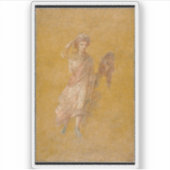 Fragment van een geel fresco paneel met muze sticker (Voorkant)