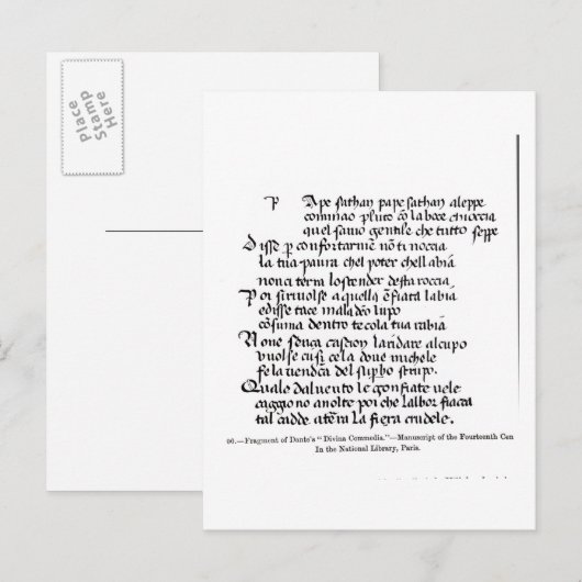 Fragment van het Divina Commedia van Dante Briefkaart (Voorkant / Achterkant)