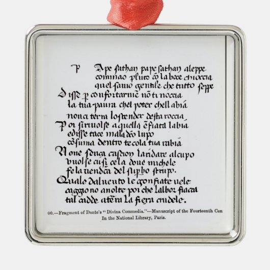 Fragment van het Divina Commedia van Dante Metalen Ornament (Voorkant)