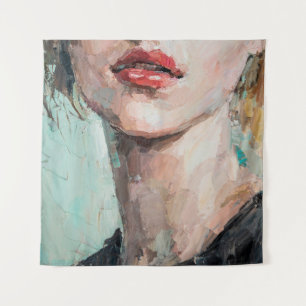 Fragment van kunstschilderij. Portret van een meis Wandkleed