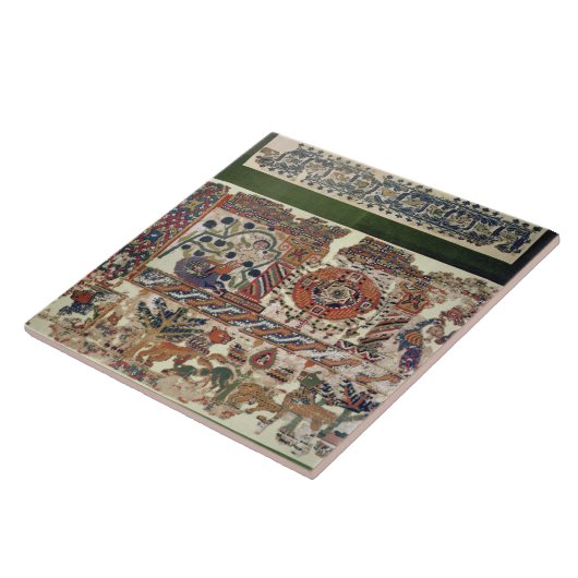 Fragment van textiel waarin Jonah en de walvis wor Tegeltje (Zijkant)