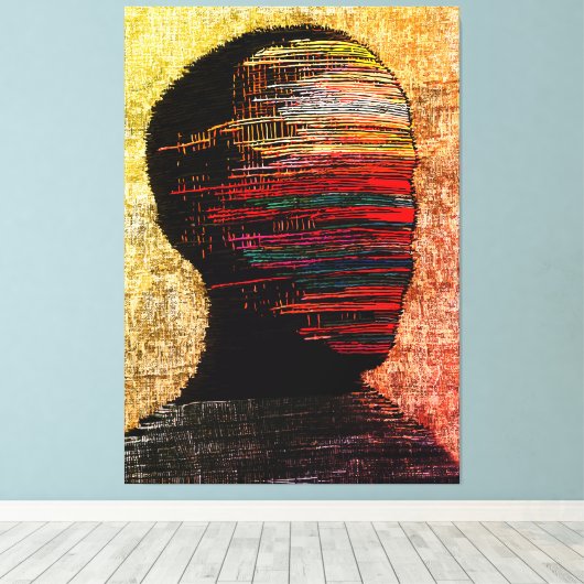 Fragmented Identity – Kleurrijke Abstracte Thread  Canvas Afdruk (Insitu (Houten vloer))