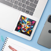 Fragmenten van identiteit – Abstracte portretvierk Sticker (Laptop met iPhone)