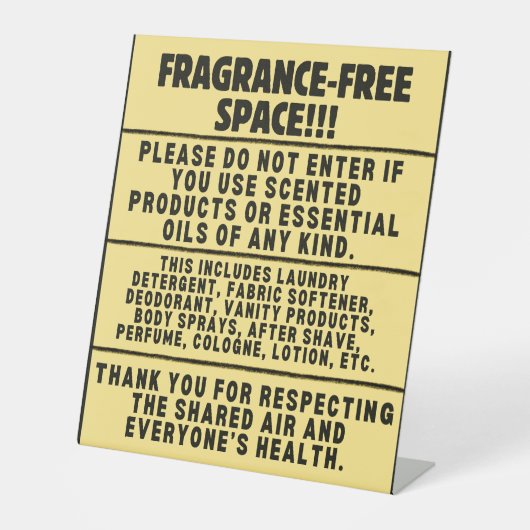 Fragrance-Free Desk Sign Reclamebord Met Voetstuk (Voorkant)