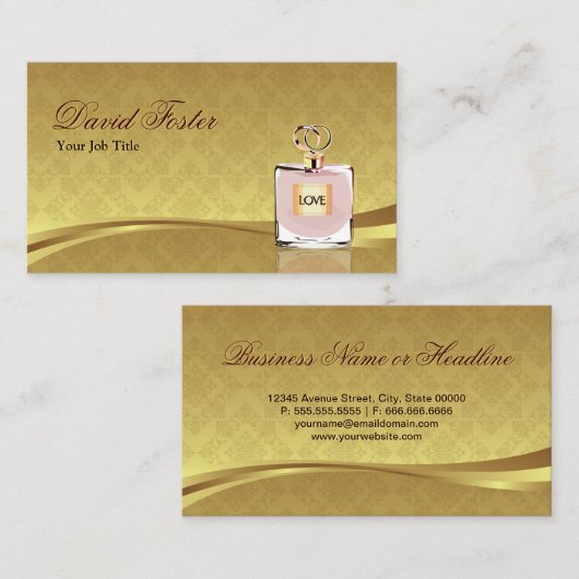 Fragrance Perfume Fles Elegant Damask Gold Leaf Visitekaartje (Voorkant / Achterkant)