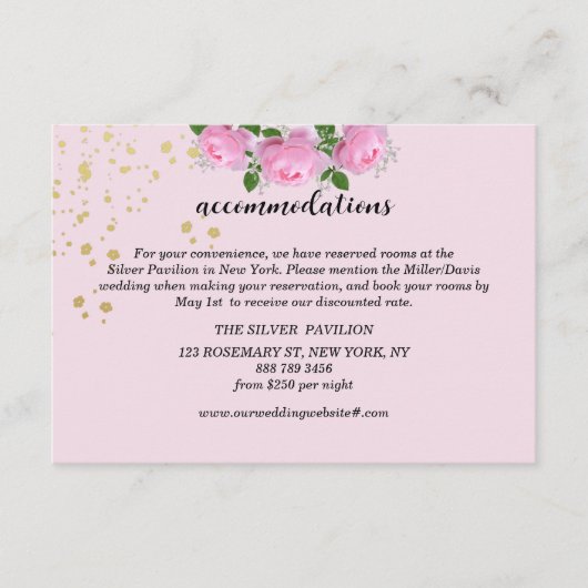 Fragrant roze Roses Wedding Accommodations Informatiekaartje (Voorkant)