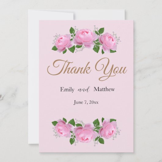 Fragrant roze rozen, bruiloft bedankt. bedankkaart (Voorkant)