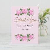 Fragrant roze rozen, bruiloft bedankt. bedankkaart (Staand voorkant)