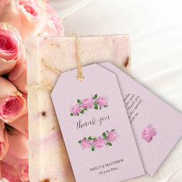 Fragrant roze rozen, bruiloft bedankt. cadeaulabel