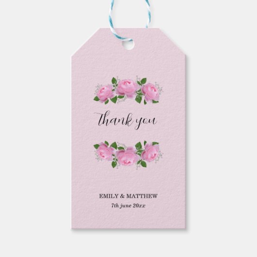 Fragrant roze rozen, bruiloft bedankt. cadeaulabel (Voorkant)